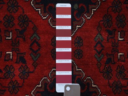 Tribal & Geometric hand-knotted wool runner in Red, 3' x 12'8" — SKU O071825 (view 3)