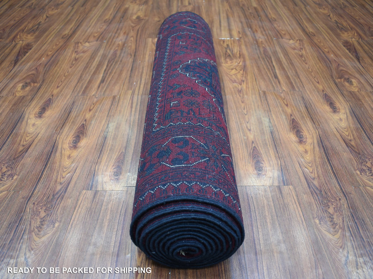 Tribal & Geometric hand-knotted wool runner in Red, 3' x 12'8" — SKU O071825 (view 4)