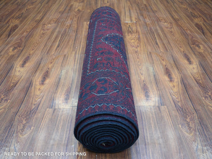 Tribal & Geometric hand-knotted wool runner in Red, 3' x 12'8" — SKU O071825 (view 4)