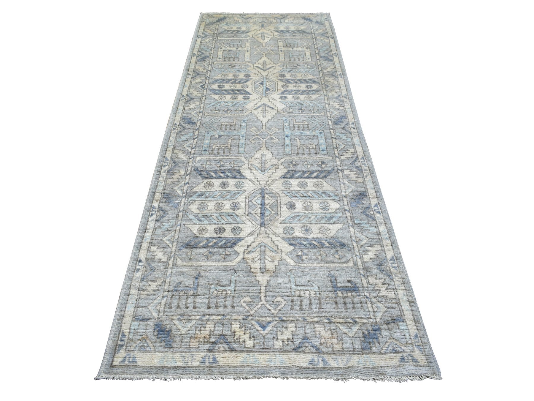 Gray 4'0" x 10'0" Tribal Hand knotted Wool Rug - Sku: O071871