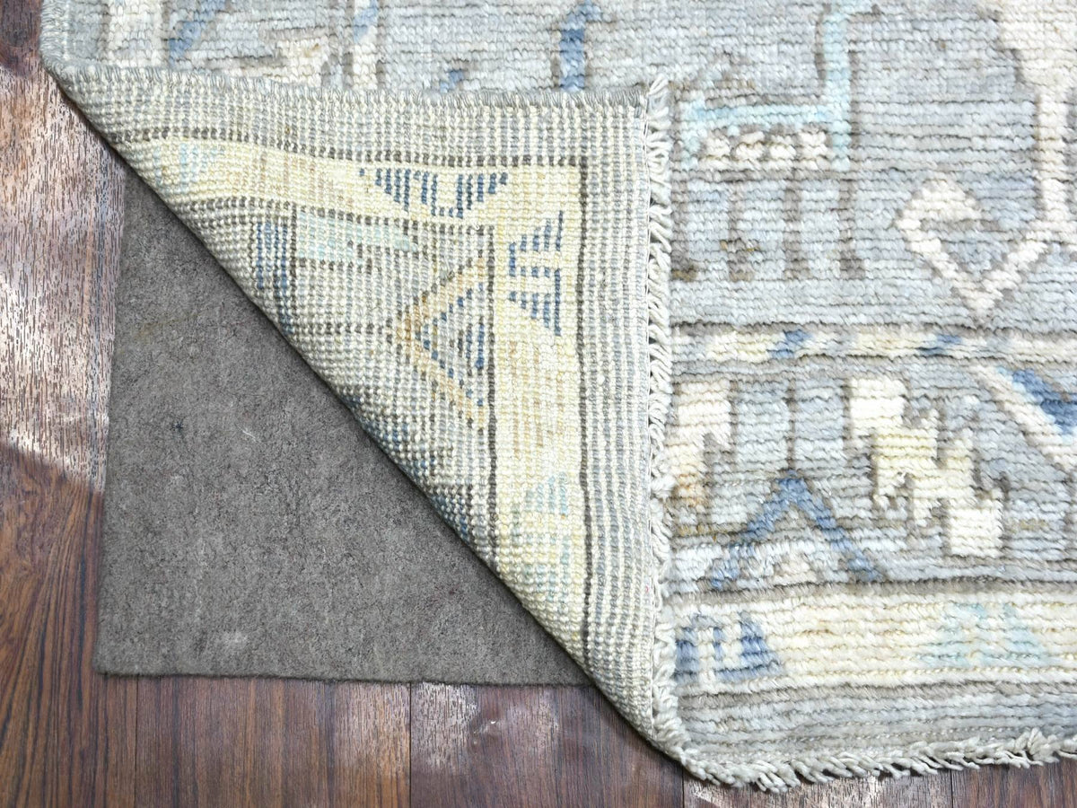 Tribal & Geometric hand-knotted wool runner in Gray & Light Gray, 4' x 10' — SKU O071871 (view 2)