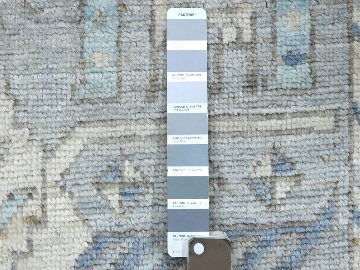 Tribal & Geometric hand-knotted wool runner in Gray & Light Gray, 4' x 10' — SKU O071871 (view 3)
