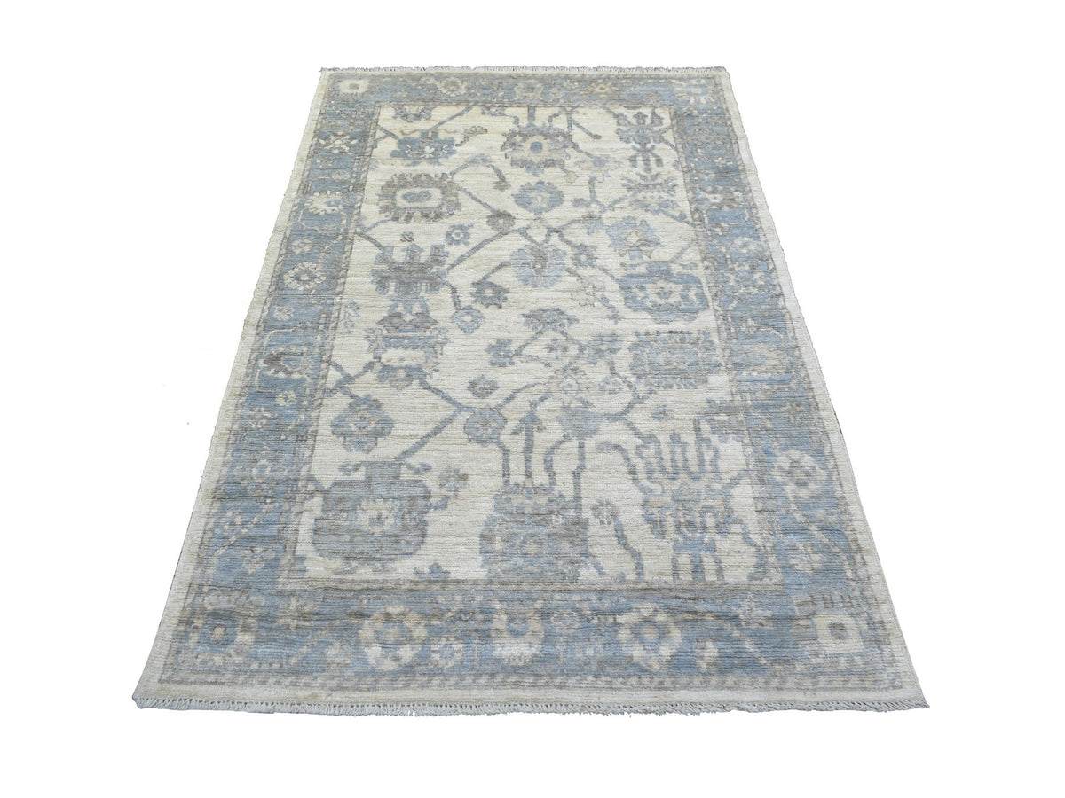 Oushak Oushak hand-knotted wool rug in Ivory & Blue, 4'1" x 6'1" — SKU O071875