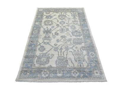 Oushak Oushak hand-knotted wool rug in Ivory & Blue, 4'1" x 6'1" — SKU O071875