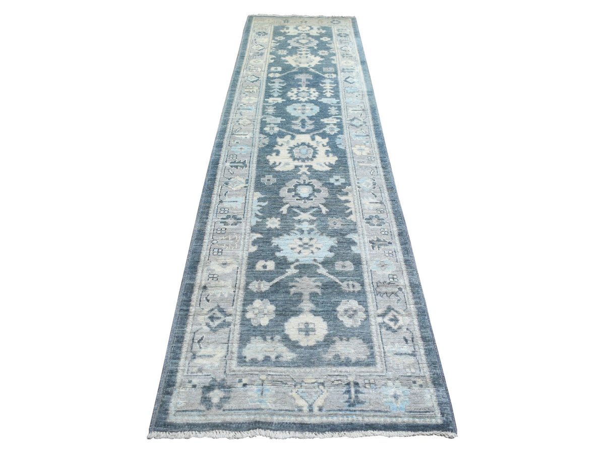 Oushak Oushak hand-knotted wool runner in Gray & Light Gray, 3' x 11'7" — SKU O071883