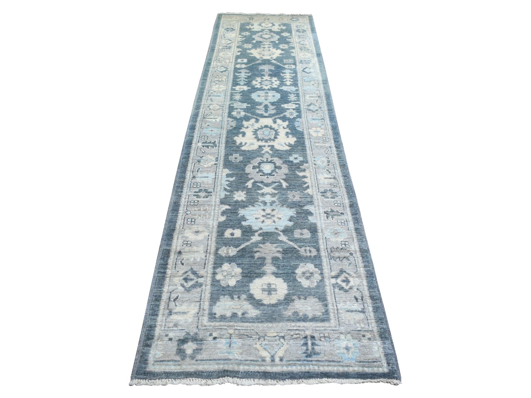 Oushak Oushak hand-knotted wool runner in Gray & Light Gray, 3' x 11'7" — SKU O071883