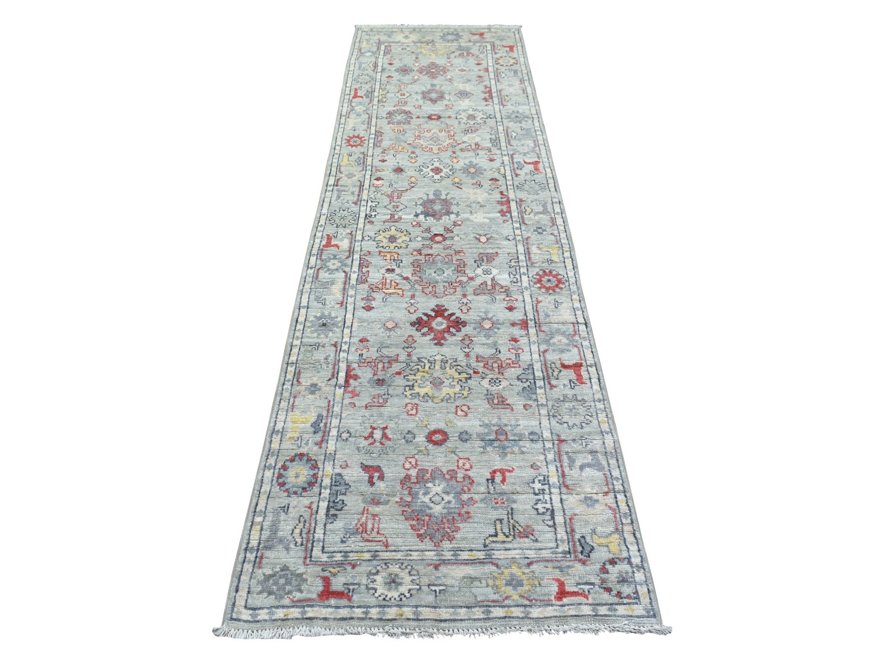 Gray 2'7" x 9'5" Oushak / Peshawar Hand knotted Wool Rug - Sku: O071885