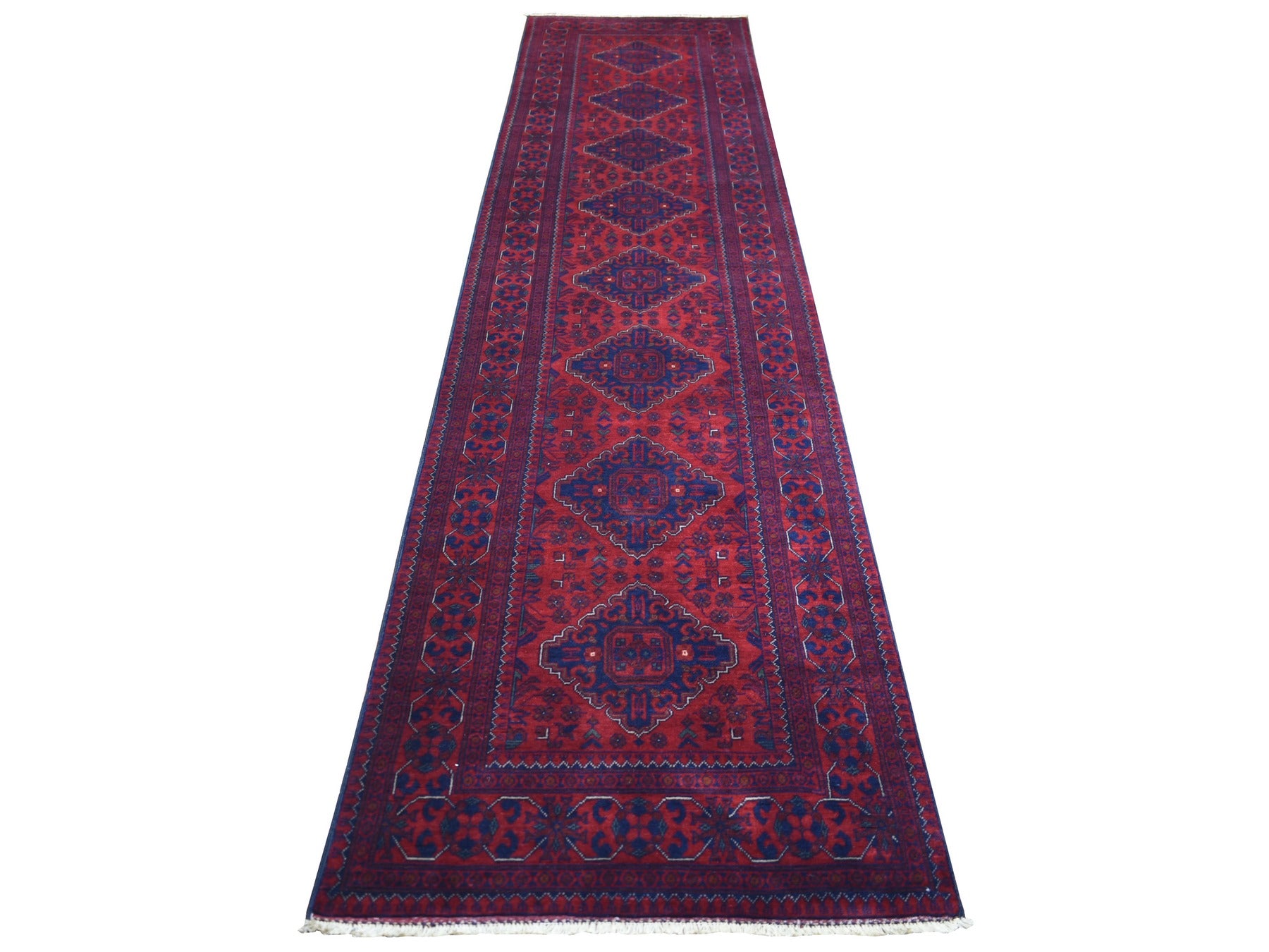 Tribal Tribal & Geometric hand-knotted wool runner in Red, 2'10" x 12'6" — SKU O071897