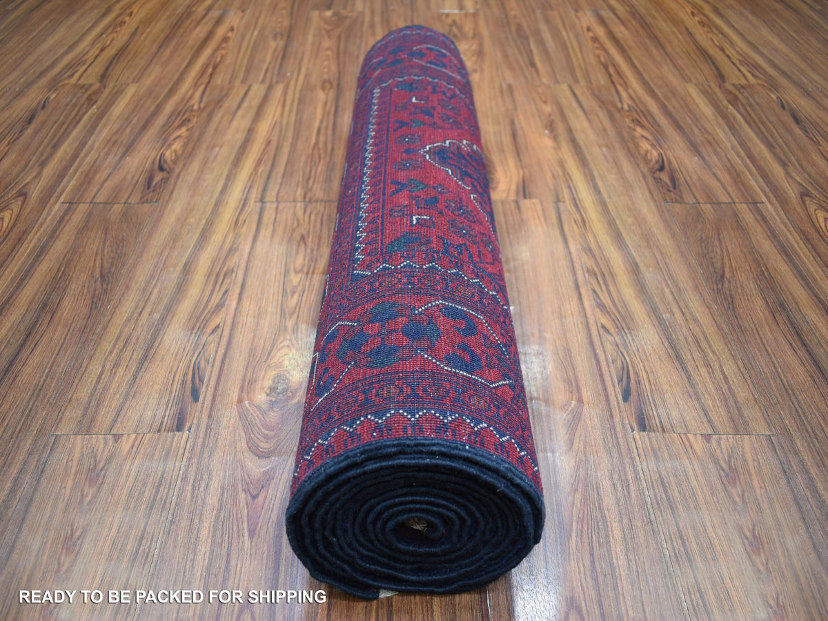 Tribal Tribal & Geometric hand-knotted wool runner in Red, 2'10" x 12'6" — SKU O071897 (view 4)