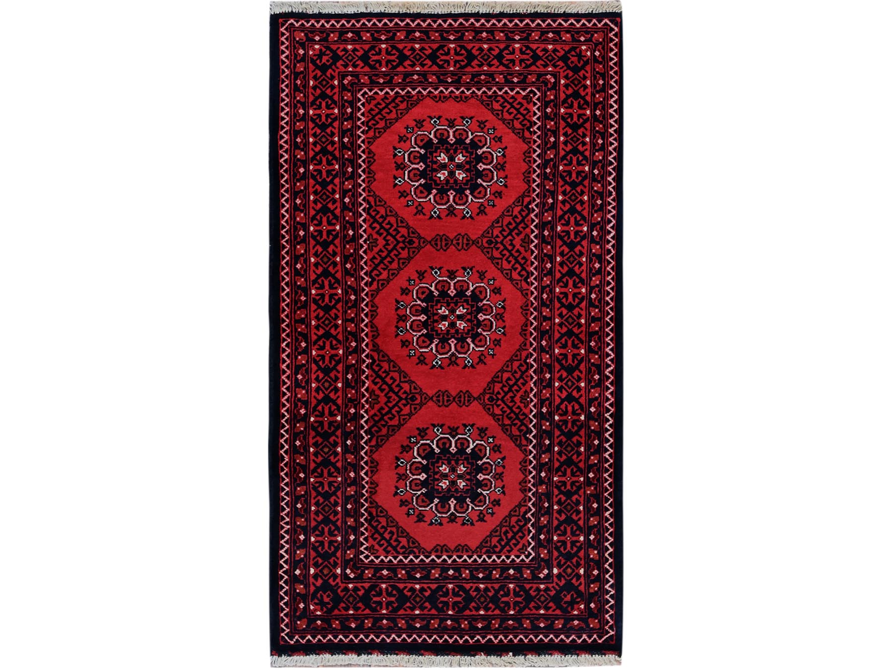 Tribal & Geometric hand-knotted wool rug in Red, 2'2" x 3'10" — SKU O0718