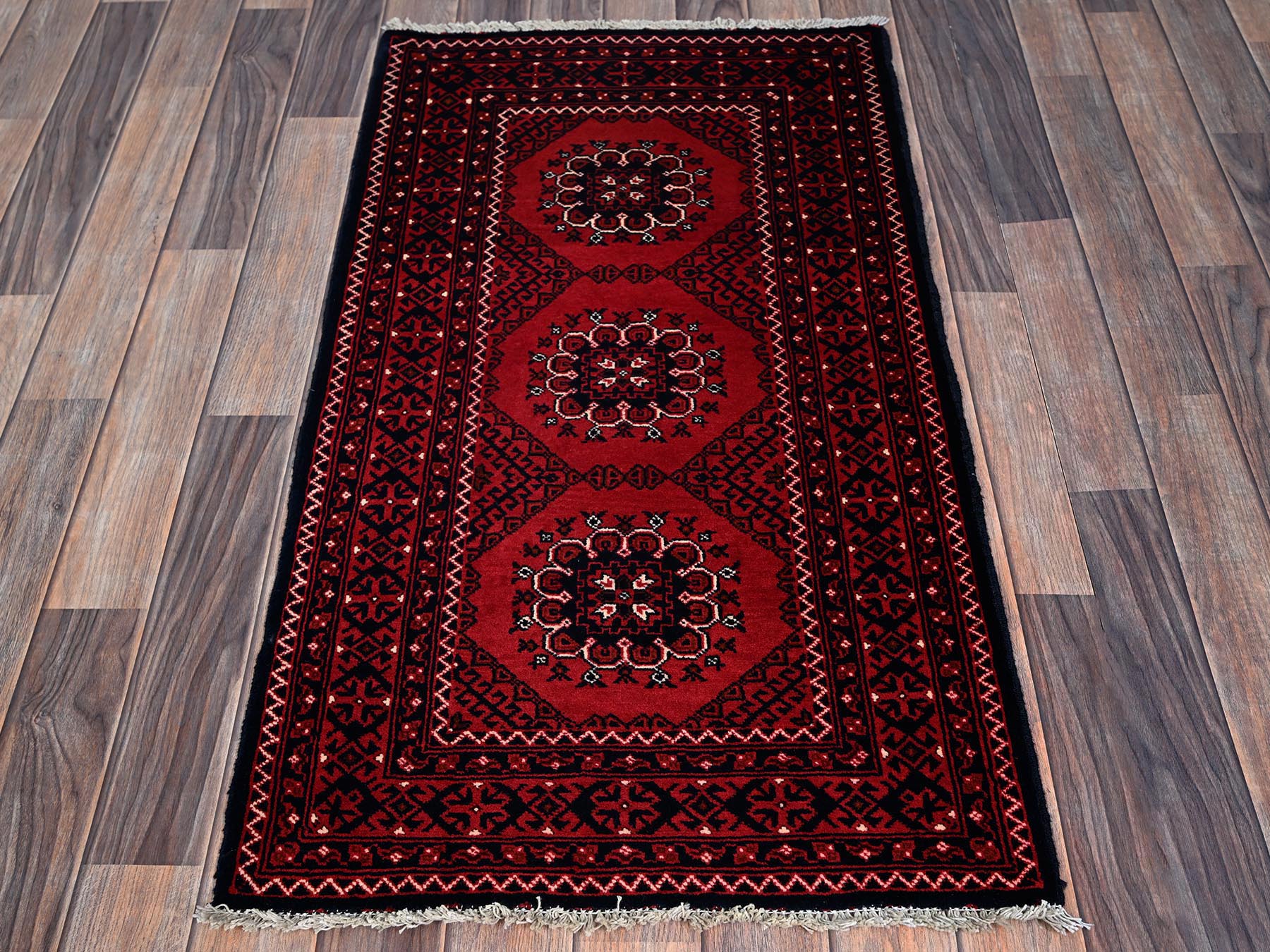 Tribal & Geometric hand-knotted wool rug in Red, 2'2" x 3'10" — SKU O0718 (view 2)