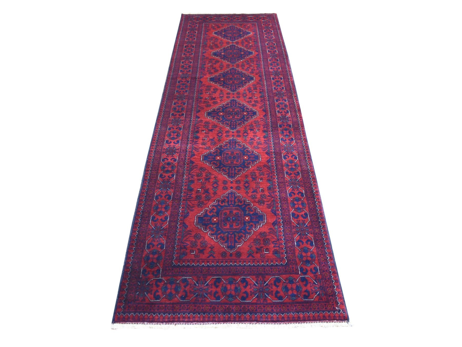 Tribal Tribal & Geometric hand-knotted wool runner in Red & Coral Red, 3' x 9'7" — SKU O071901
