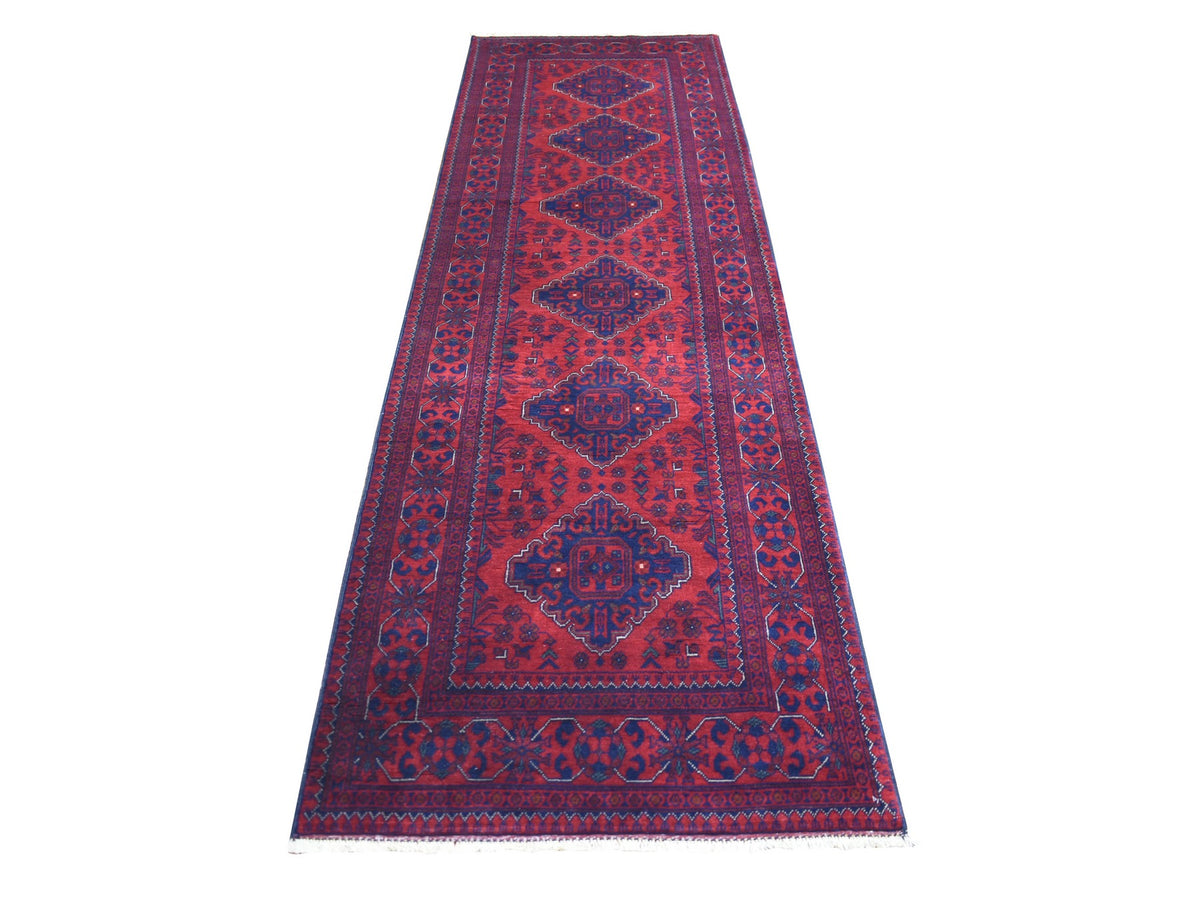 Tribal Tribal & Geometric hand-knotted wool runner in Red & Coral Red, 3' x 9'7" — SKU O071901