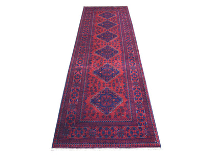 Tribal Tribal & Geometric hand-knotted wool runner in Red & Coral Red, 3' x 9'7" — SKU O071901
