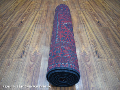 Tribal Tribal & Geometric hand-knotted wool runner in Red & Coral Red, 3' x 9'7" — SKU O071901 (view 4)
