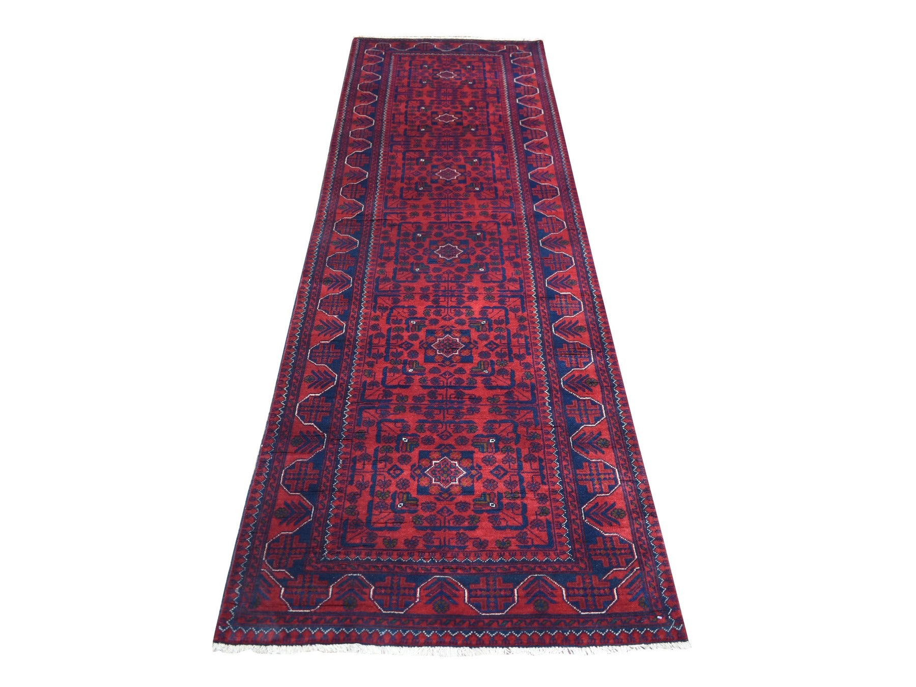 Tribal & Geometric hand-knotted wool runner in Red, 2'10" x 9'4" — SKU O071903