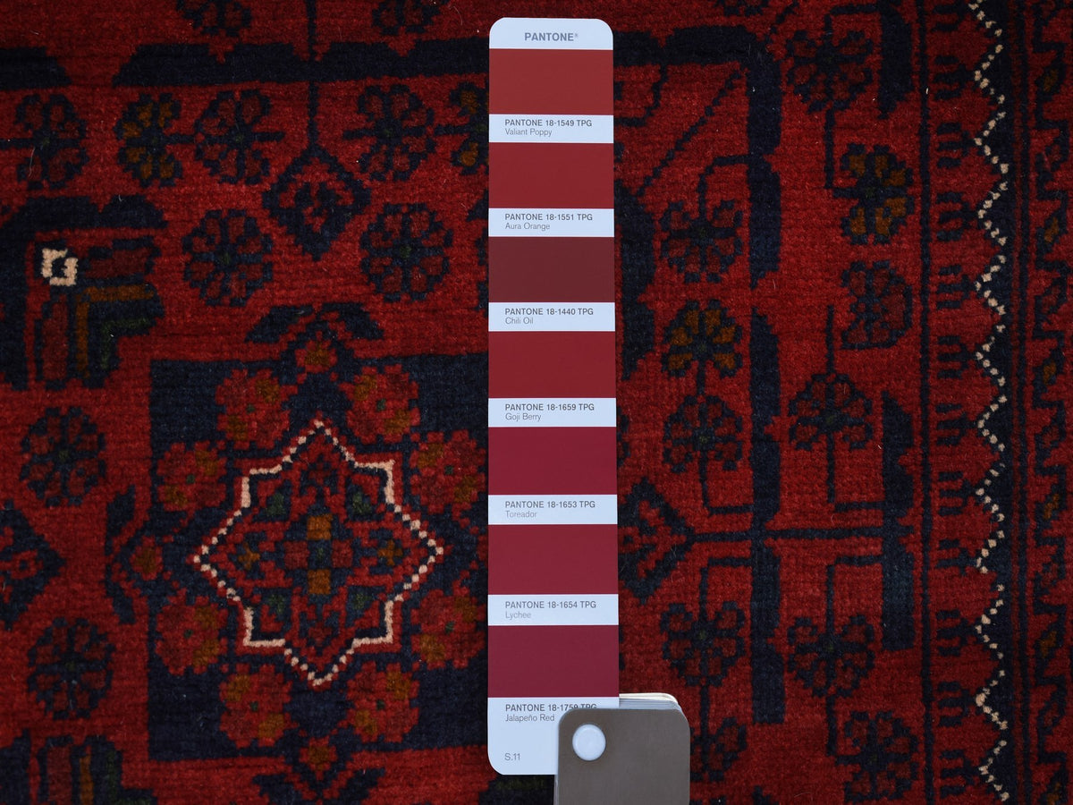 Tribal & Geometric hand-knotted wool runner in Red, 2'10" x 9'4" — SKU O071903 (view 3)