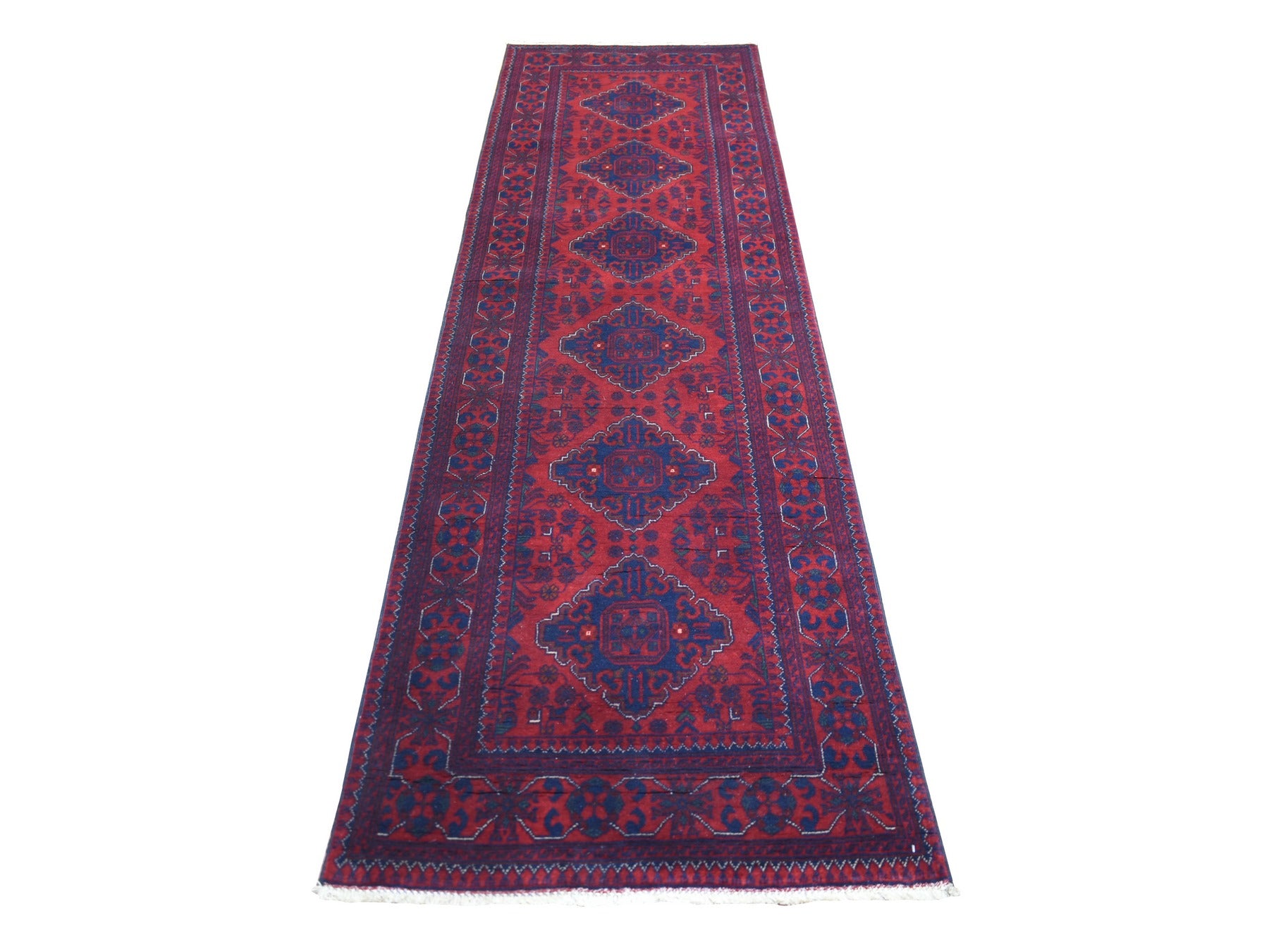 Red 2'9" x 9'7" Tribal Hand knotted Wool Rug - Sku: O071904