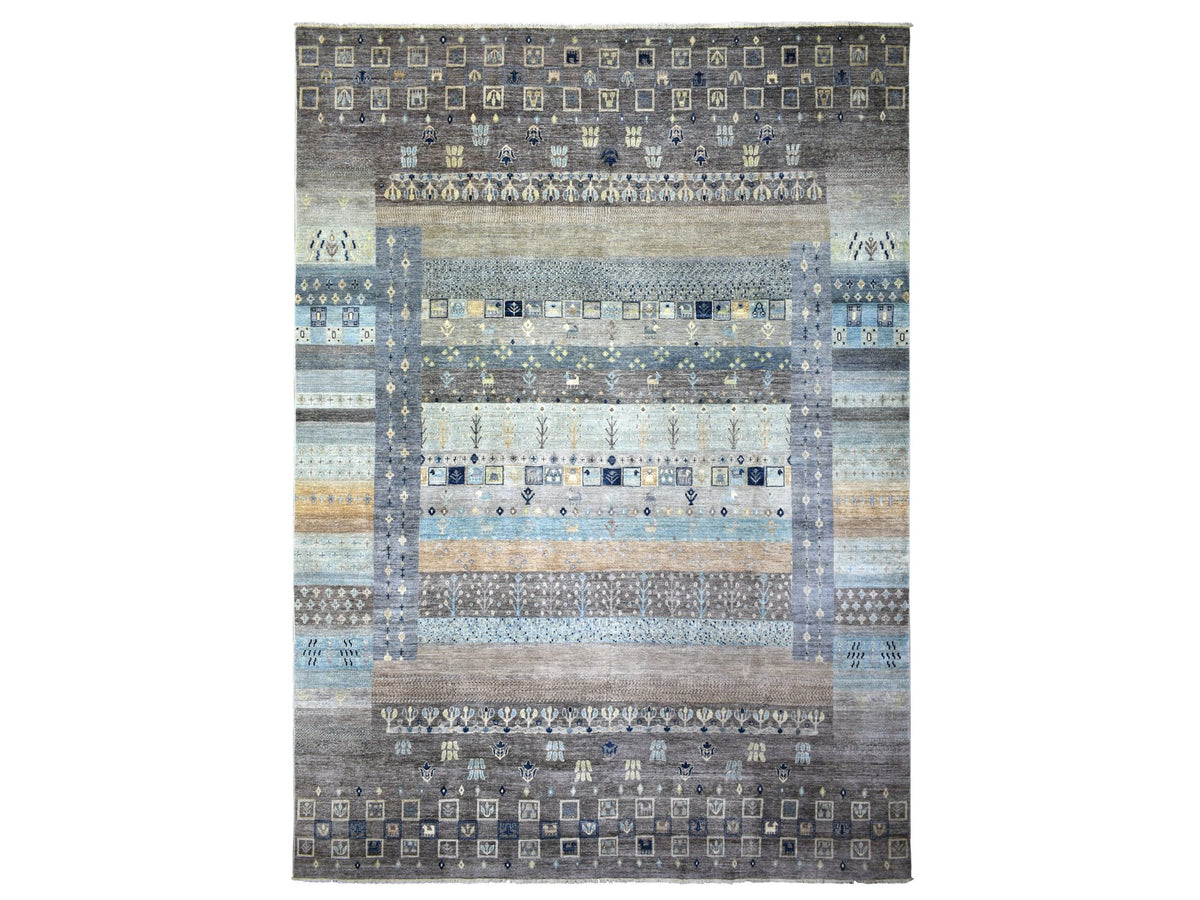 Gabbeh Tribal & Geometric hand-knotted wool rug in Gray, 10' x 13'8" — SKU O071917