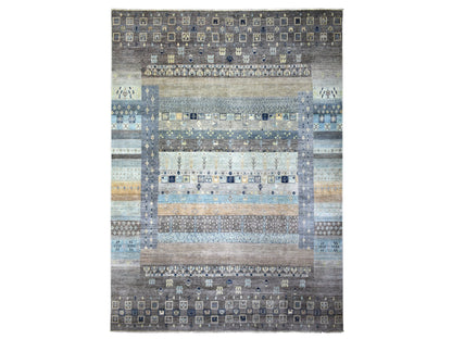 Gabbeh Tribal & Geometric hand-knotted wool rug in Gray, 10' x 13'8" — SKU O071917