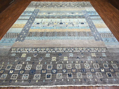 Grey 10'0" x 13'8" Tribal & Geometric Hand knotted Wool Rug - Sku: O071917