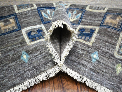 Grey 10'0" x 13'8" Tribal & Geometric Hand knotted Wool Rug - Sku: O071917