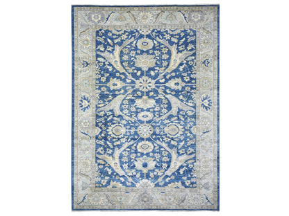 Blue 8'10" x 12'4" Oushak And Peshawar Hand knotted Wool Rug - Sku: O071940