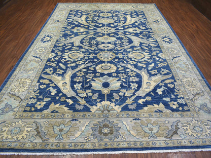 Blue 8'10" x 12'4" Oushak And Peshawar Hand knotted Wool Rug - Sku: O071940