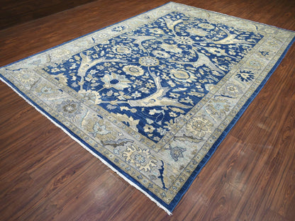 Blue 8'10" x 12'4" Oushak And Peshawar Hand knotted Wool Rug - Sku: O071940