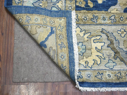 Blue 8'10" x 12'4" Oushak And Peshawar Hand knotted Wool Rug - Sku: O071940