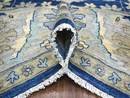 Blue 8'10" x 12'4" Oushak And Peshawar Hand knotted Wool Rug - Sku: O071940