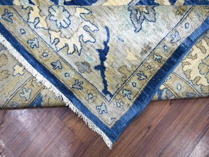 Blue 8'10" x 12'4" Oushak And Peshawar Hand knotted Wool Rug - Sku: O071940