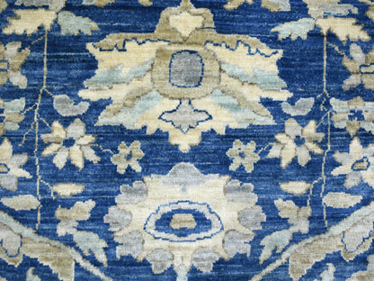 Blue 8'10" x 12'4" Oushak And Peshawar Hand knotted Wool Rug - Sku: O071940
