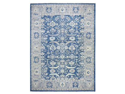 Blue 10'2" x 13'6" Oushak And Peshawar Hand knotted Wool Rug - Sku: O071946