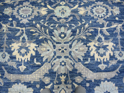 Blue 10'2" x 13'6" Oushak And Peshawar Hand knotted Wool Rug - Sku: O071946
