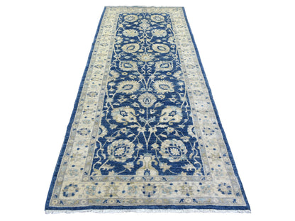 Blue 4'0" x 10'3" Oushak And Peshawar Hand knotted Wool Rug - Sku: O071950