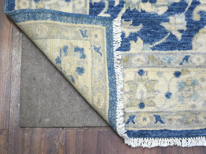 Blue 4'0" x 10'3" Oushak And Peshawar Hand knotted Wool Rug - Sku: O071950