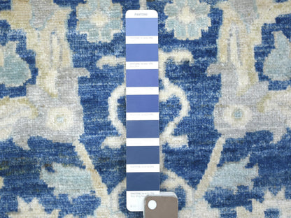 Blue 4'0" x 10'3" Oushak And Peshawar Hand knotted Wool Rug - Sku: O071950