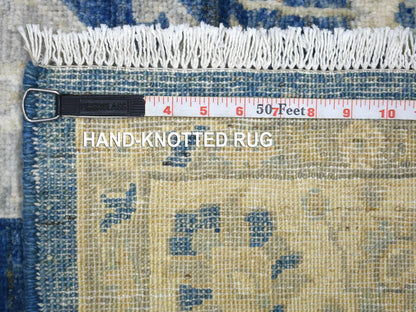 Blue 4'0" x 10'3" Oushak And Peshawar Hand knotted Wool Rug - Sku: O071950