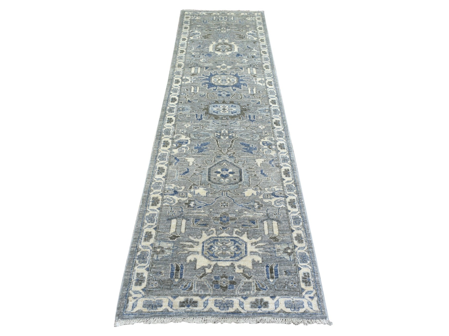Gray 2'6" x 9'9" Oushak / Peshawar Hand knotted Wool Rug - Sku: O071952