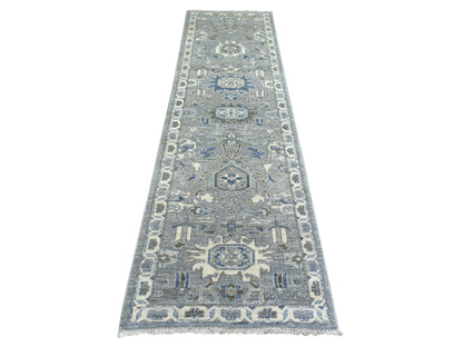 Peshawar Oushak hand-knotted wool runner in Gray & Ivory, 2'6" x 9'9" — SKU O071952