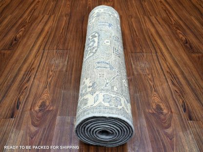 Peshawar Oushak hand-knotted wool runner in Gray & Ivory, 2'6" x 9'9" — SKU O071952 (view 4)