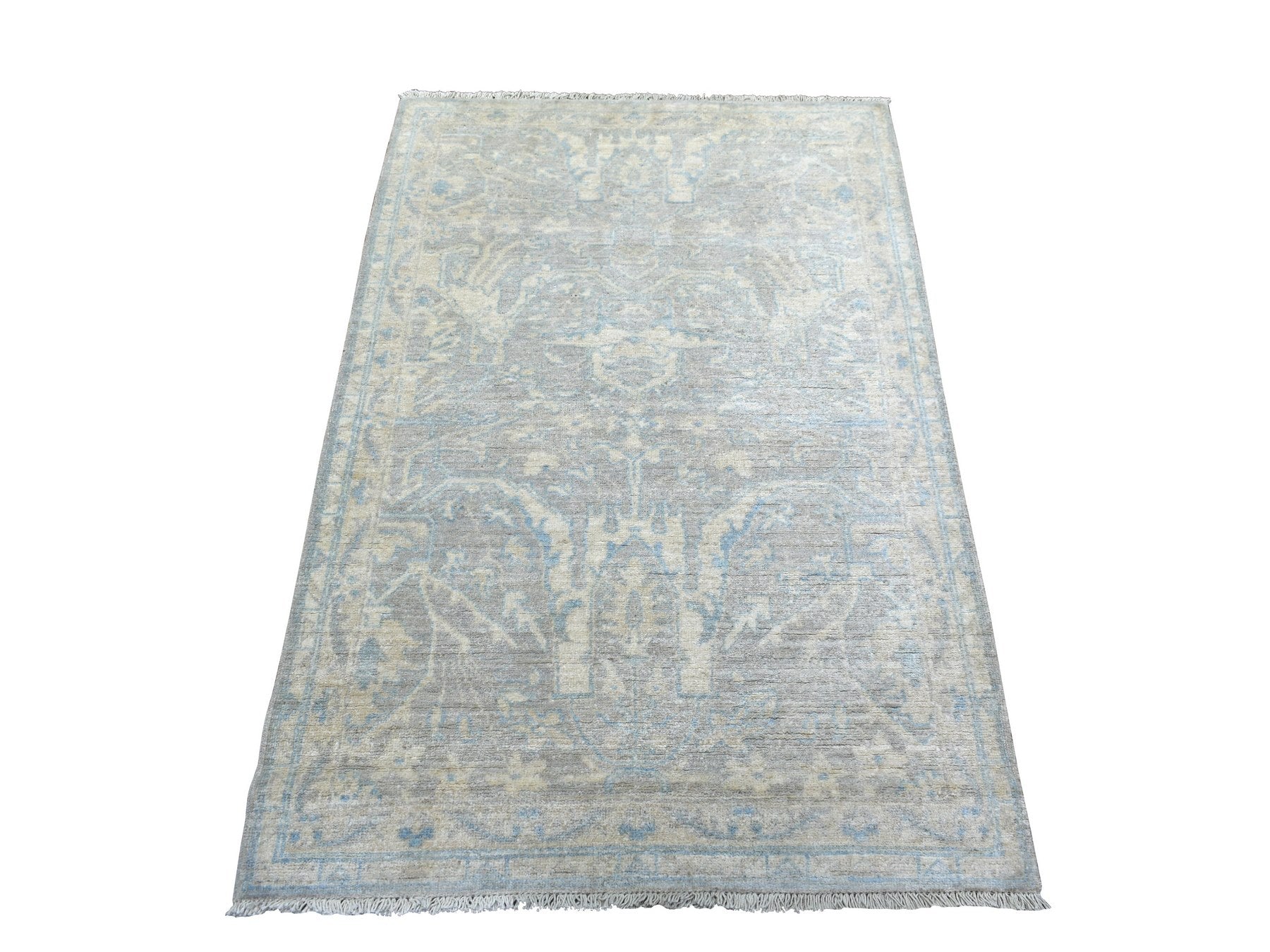 Peshawar Oushak hand-knotted wool rug in Gray & Ivory, 3' x 5' — SKU O071980