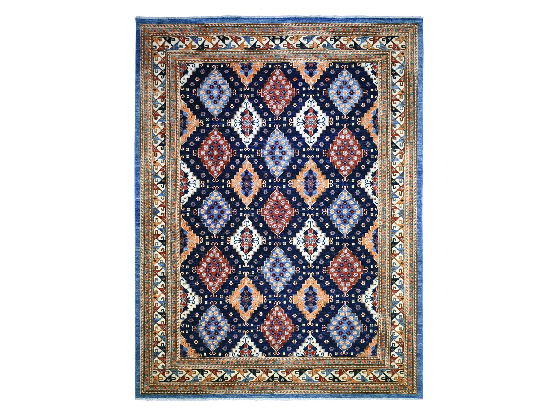 Ersari Tribal & Geometric hand-knotted wool rug in Blue & Ivory, 9'2" x 11'10" — SKU O071990