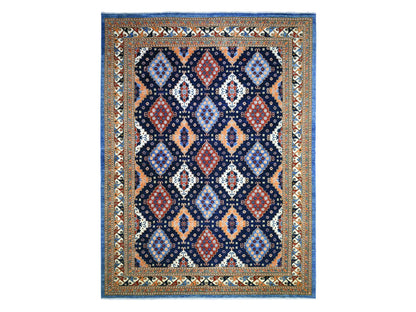 Blue 9'2" x 11'10" Tribal & Geometric Hand knotted Wool Rug - Sku: O071990