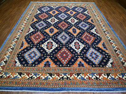 Blue 9'2" x 11'10" Tribal & Geometric Hand knotted Wool Rug - Sku: O071990