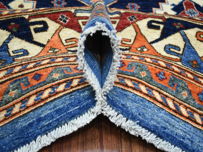 Ersari Tribal & Geometric hand-knotted wool rug in Blue & Ivory, 9'2" x 11'10" — SKU O071990 (view 5)