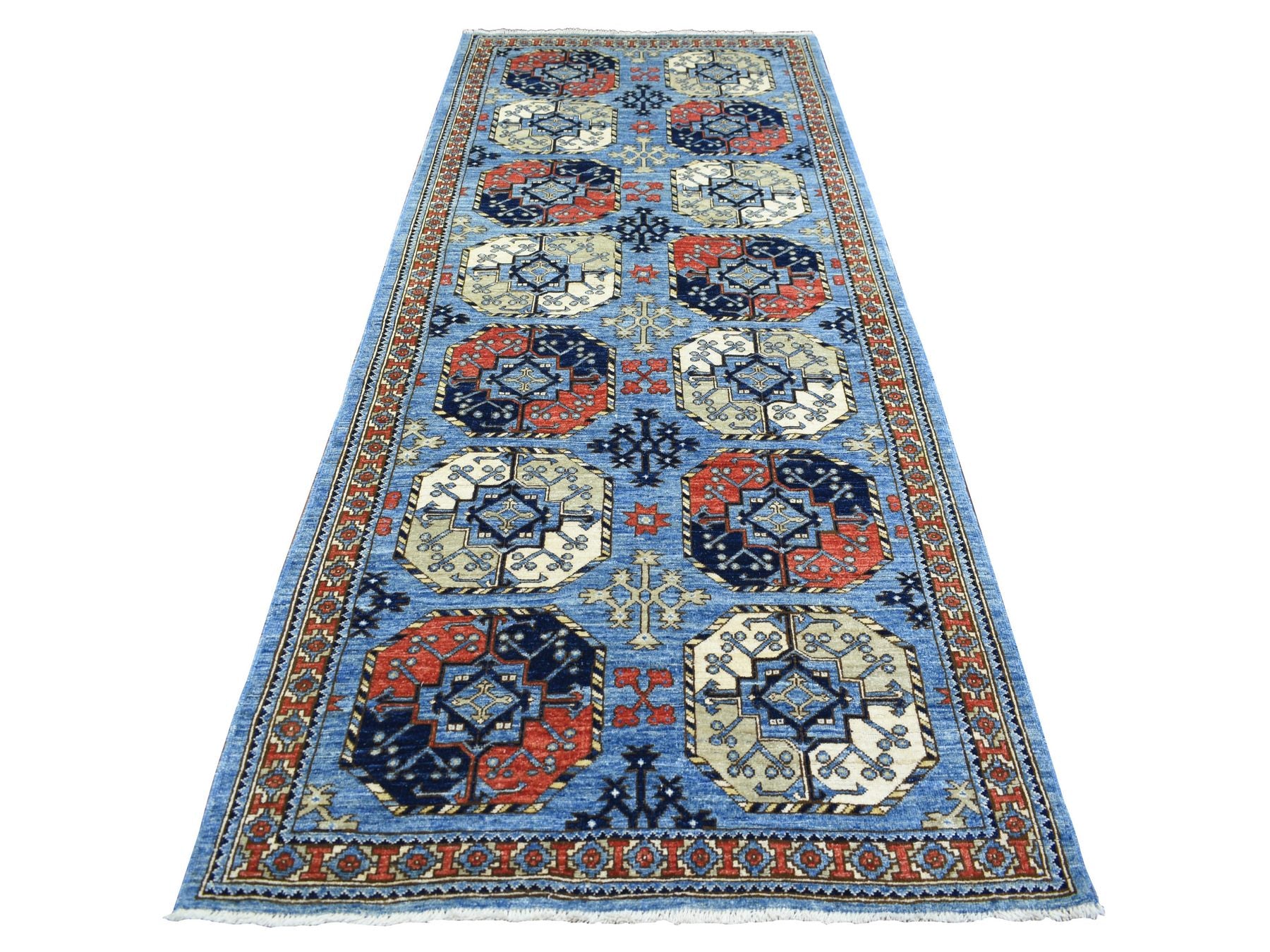 Blue 4'6" x 10'0" Tribal Hand knotted Wool Rug - Sku: O071992