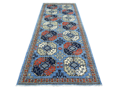 Blue 4'6" x 10'0" Tribal & Geometric Hand knotted Wool Rug - Sku: O071992