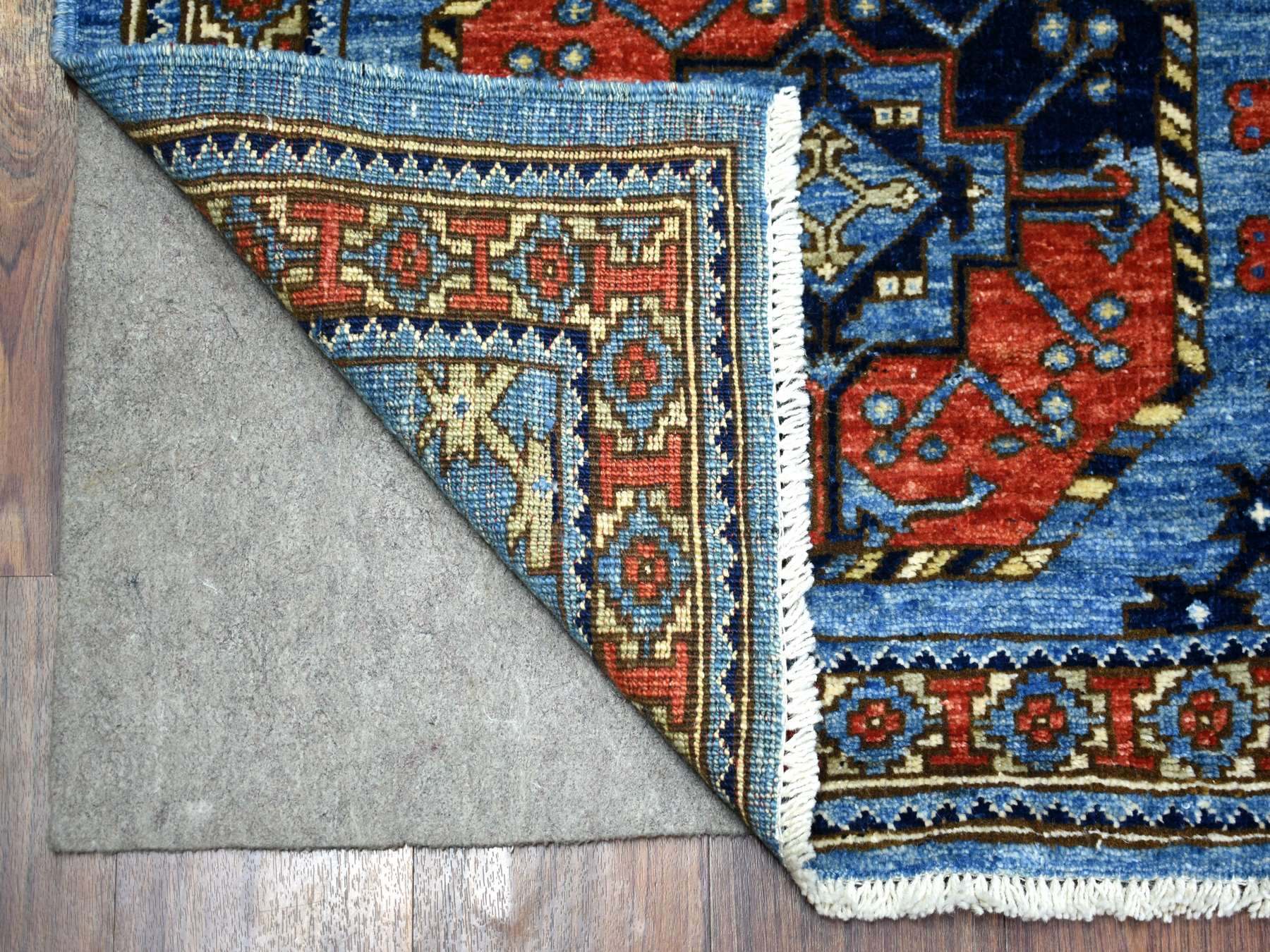 Blue 4'6" x 10'0" Tribal Hand knotted Wool Rug - Sku: O071992